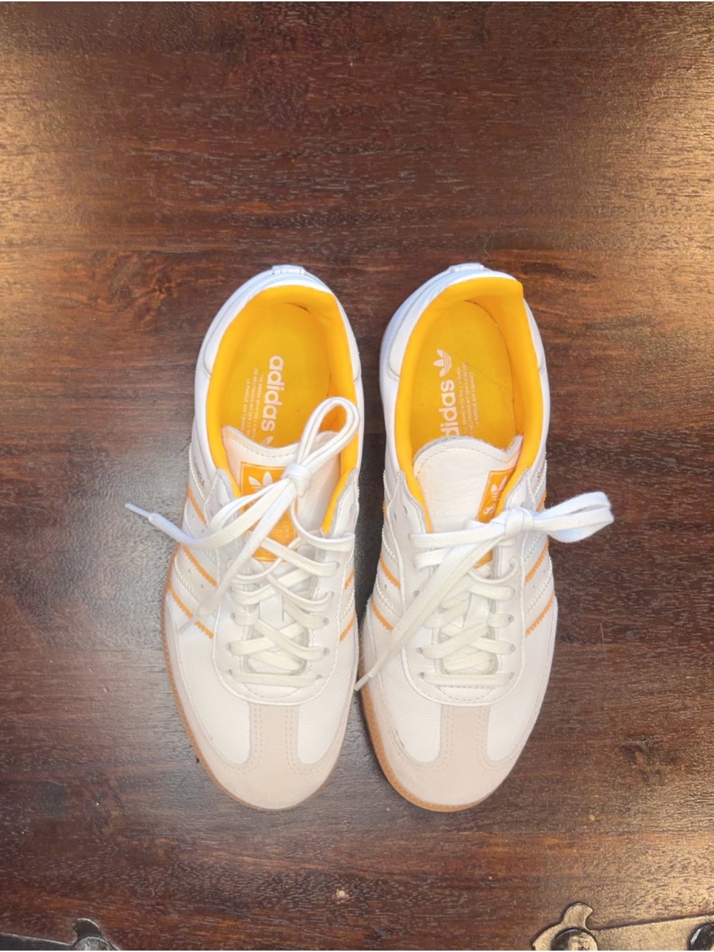 adidas Women White Sneakers with Yellow Accents